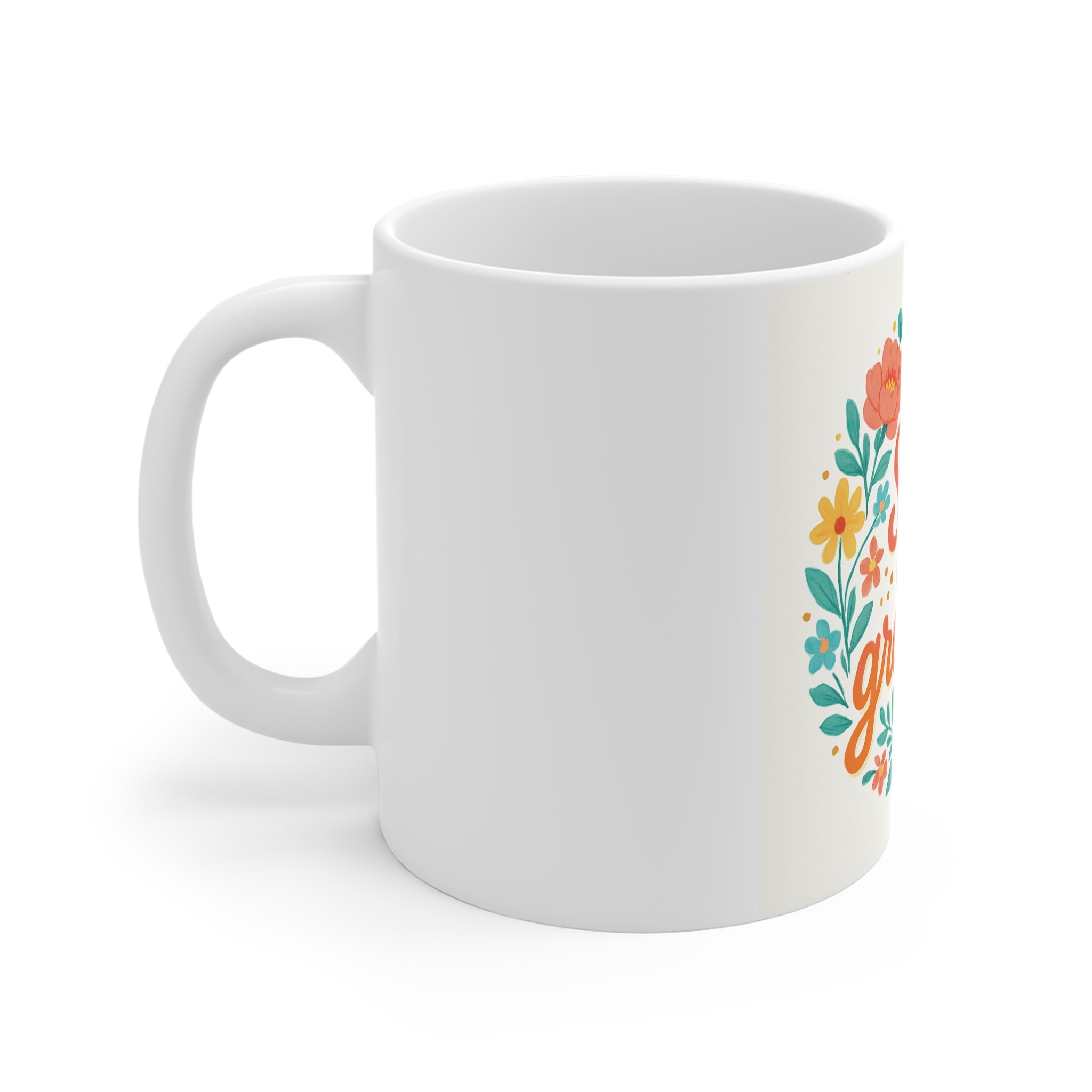 Gratitude Floral Mug - 11oz Inspirational Coffee Cup