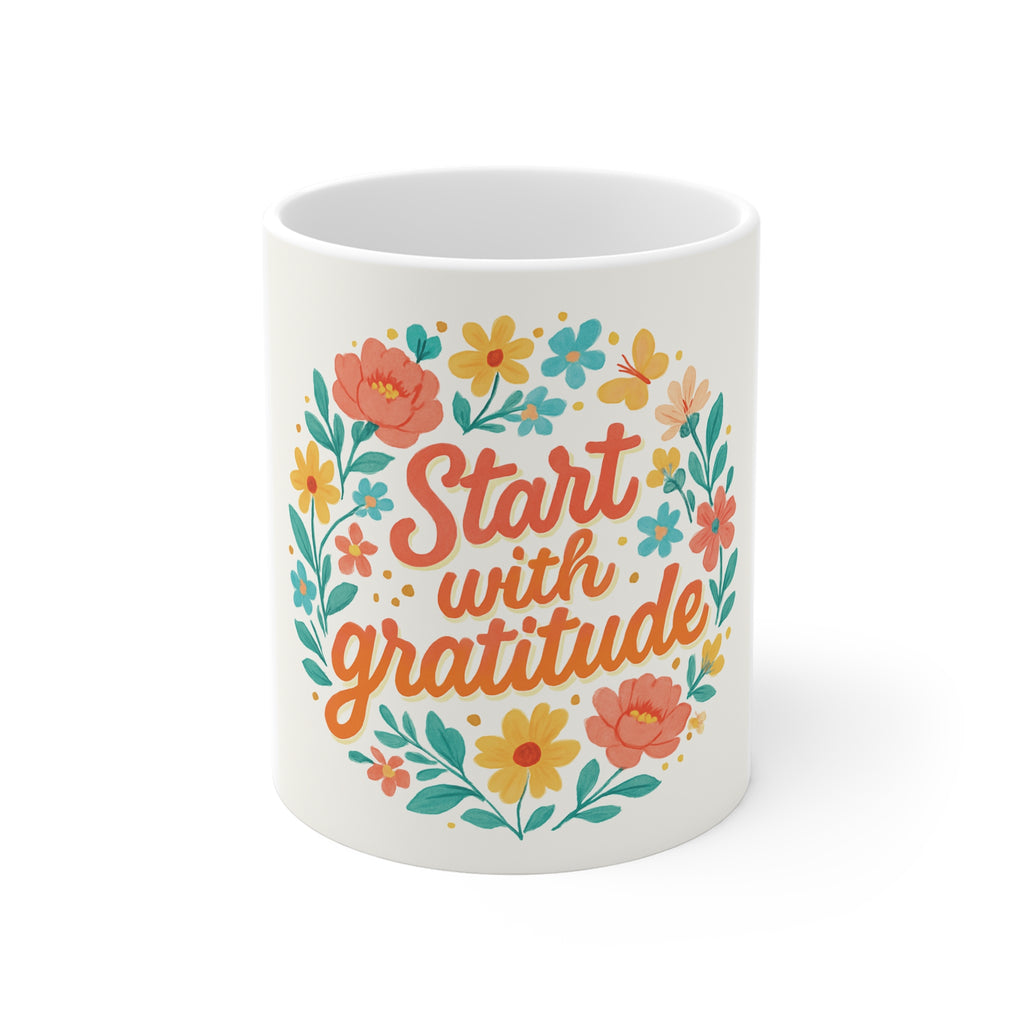 Gratitude Floral Mug - 11oz Inspirational Coffee Cup